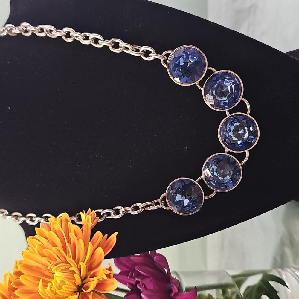 Kenneth Cole Reaction Silvertone Necklace with Blue Stones